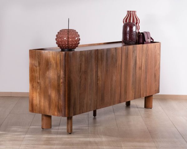 Buffet enfilade 4 portes 200 cm en manguier massif foncé "Malaké" style Japandi