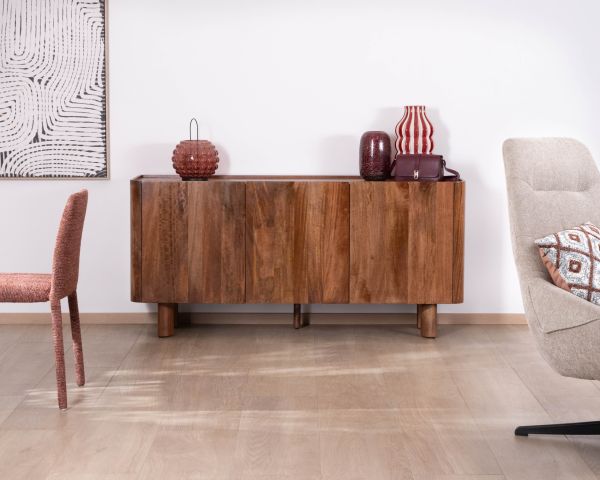 Buffet 3 portes 170 cm en manguier massif "Malaké" design organique contemporain