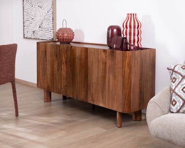 Buffet 3 portes 170 cm en manguier massif "Malaké" design organique contemporain