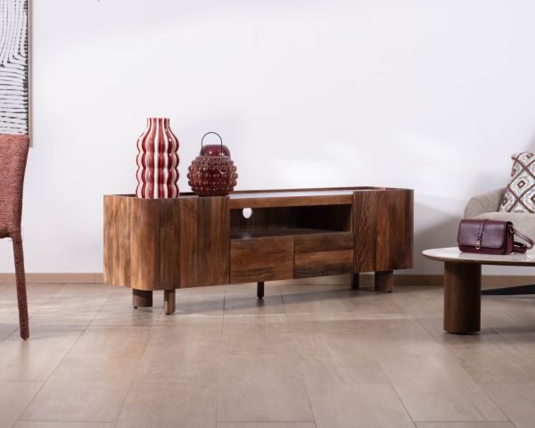 Meuble TV 175 cm en manguier massif style contemporain minimaliste "Malaké"