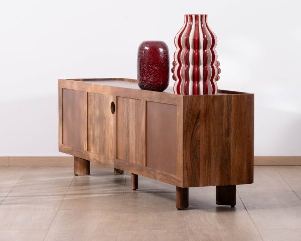 Meuble TV 175 cm en manguier massif style contemporain minimaliste "Malaké"