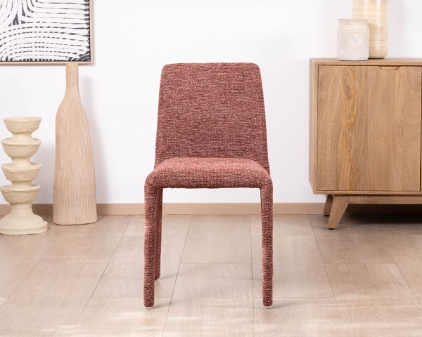 Lot de 4 chaises de repas empilables avec habillage intégral "Otto" en tissu tramé rouge