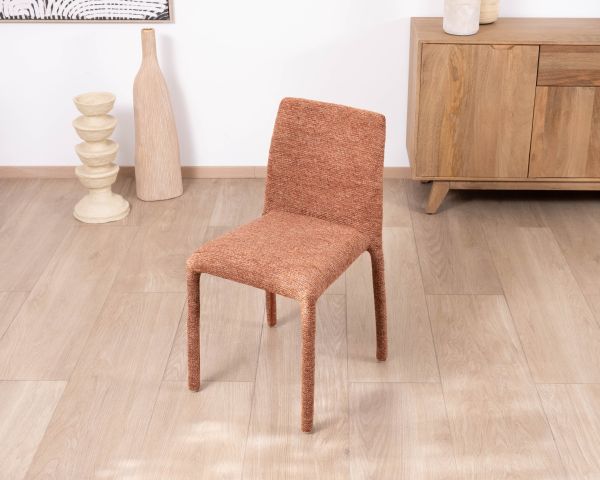 Lot de 4 chaises de repas empilables “Otto” design épuré avec habillage intégral en tissu terracotta