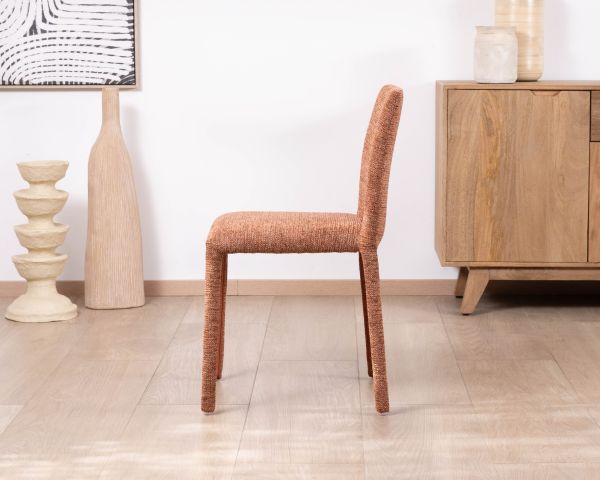 Lot de 4 chaises de repas empilables “Otto” design épuré avec habillage intégral en tissu terracotta