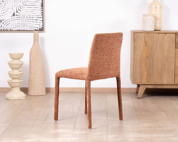 Lot de 4 chaises de repas empilables “Otto” design épuré avec habillage intégral en tissu terracotta