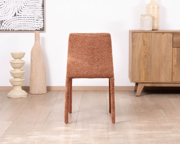 Lot de 4 chaises de repas empilables “Otto” design épuré avec habillage intégral en tissu terracotta