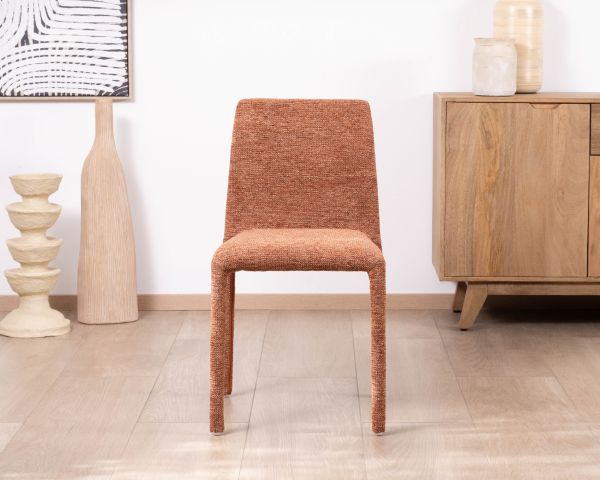 Lot de 4 chaises de repas empilables “Otto” design épuré avec habillage intégral en tissu terracotta