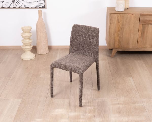 Lot de 4 chaises de repas contemporaines en tissu cacao tramé “Otto” revêtement intégral et lignes épurées