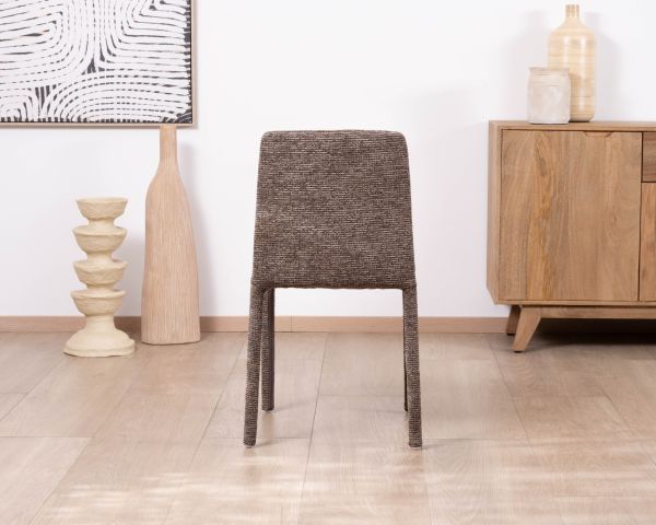 Lot de 4 chaises de repas contemporaines en tissu cacao tramé “Otto” revêtement intégral et lignes épurées