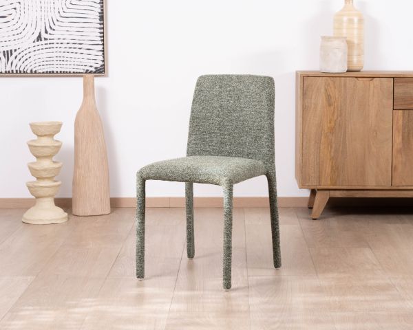 Lot de 4 chaises de repas contemporaines “Otto” revêtement textile intégral en tissu vert sauge chiné
