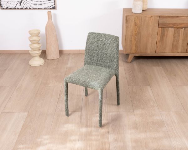 Lot de 4 chaises de repas contemporaines “Otto” revêtement textile intégral en tissu vert sauge chiné