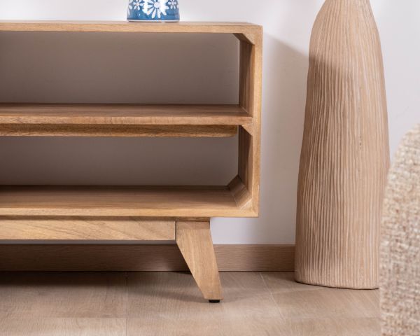 Meuble TV 170 cm en manguier massif  style scandinave "Elyka" avec double porte et niches