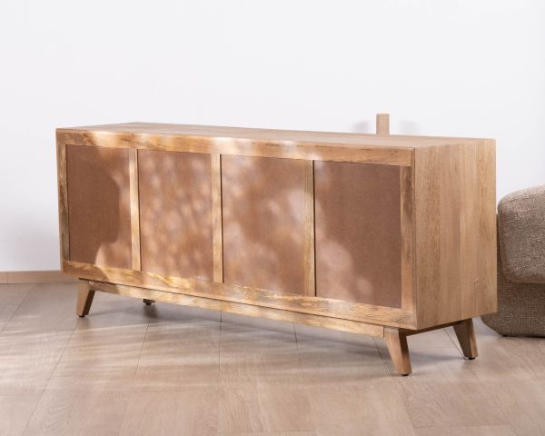 Enfilade 4 portes 200 cm en manguier teinte noyer clair "Elyka" style scandinave