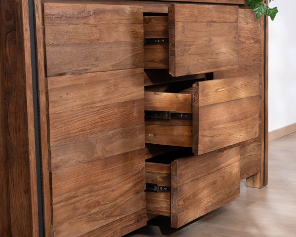 Buffet graphique 2 portes en bois recyclé de teck "Kayoa" style contemporain