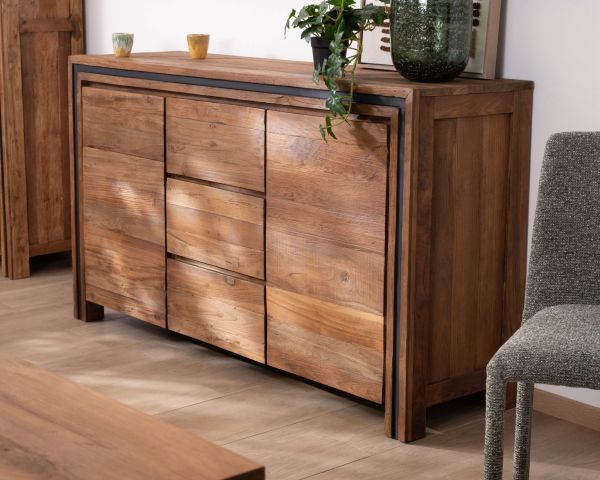 Buffet graphique 2 portes en bois recyclé de teck "Kayoa" style contemporain