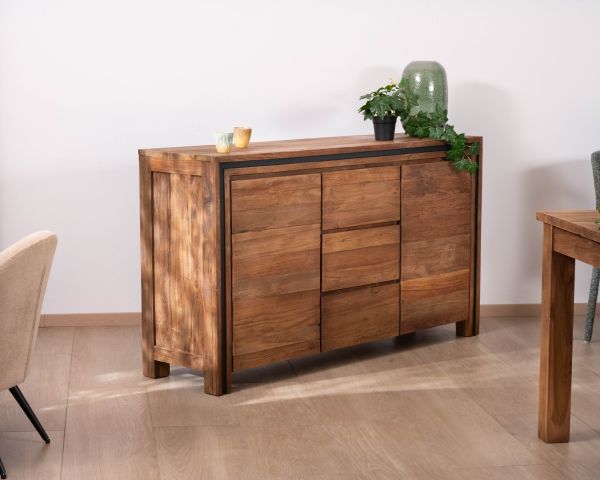 Buffet graphique 2 portes en bois recyclé de teck "Kayoa" style contemporain