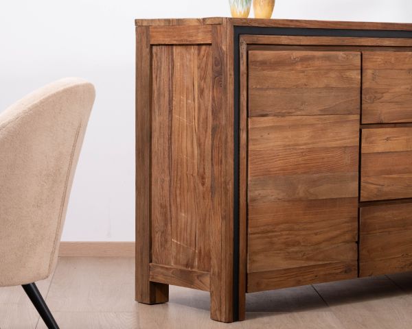 Buffet graphique 2 portes en bois recyclé de teck "Kayoa" style contemporain