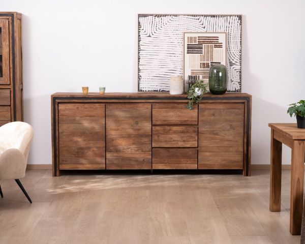 Enfilade 3 portes "Kayoa" en teck massif esprit campagne chic et naturel