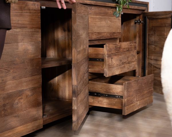 Enfilade 3 portes "Kayoa" en teck massif esprit campagne chic et naturel