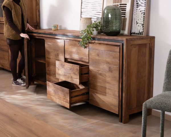 Enfilade 3 portes "Kayoa" en teck massif esprit campagne chic et naturel