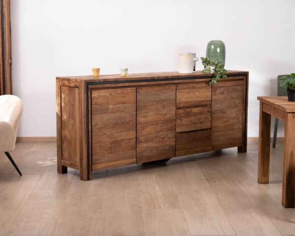 Enfilade 3 portes "Kayoa" en teck massif esprit campagne chic et naturel