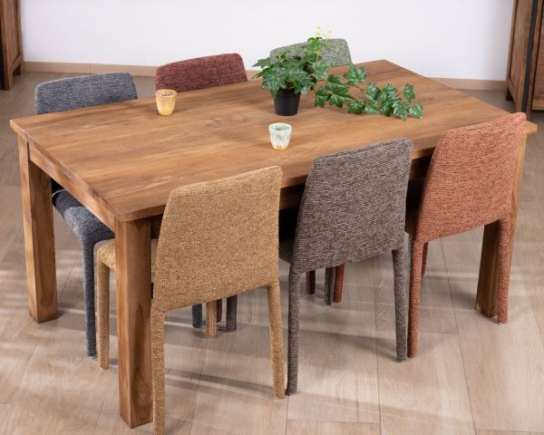 Lot de 4 chaises de repas contemporaines en tissu cacao tramé “Otto” revêtement intégral et lignes épurées