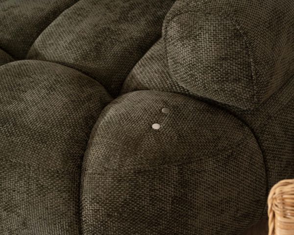 Canapé en tissu vert avec extension électrique et méridienne retour gauche "Syltan"