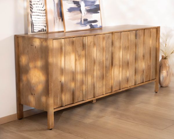 Buffet 4 portes esprit zen en manguier massif naturel 4 portes « Sicaly » 180 cm