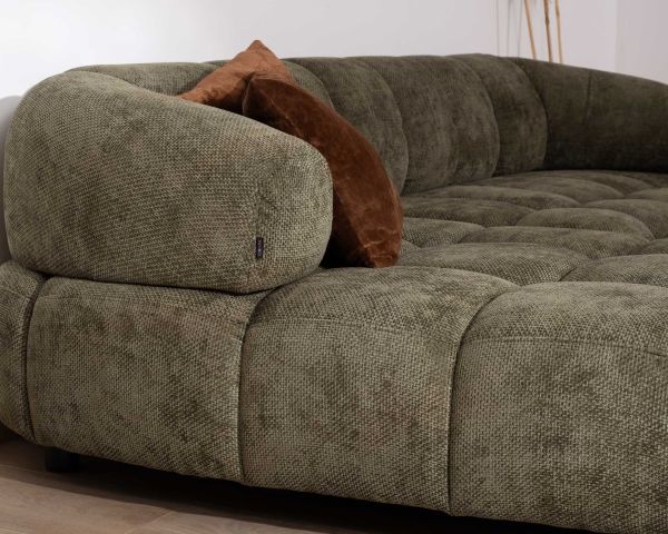 Canapé en tissu vert avec extension électrique et méridienne retour gauche "Syltan"