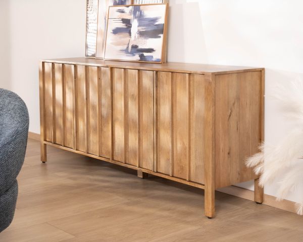 Buffet 4 portes esprit zen en manguier massif naturel 4 portes « Sicaly » 180 cm