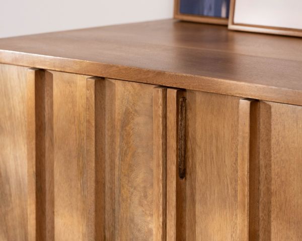 Meuble TV rétro-chic en manguier massif naturel 180 cm « Sicaly »