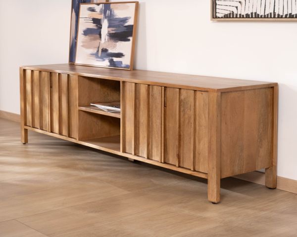 Meuble TV rétro-chic en manguier massif naturel 180 cm « Sicaly »