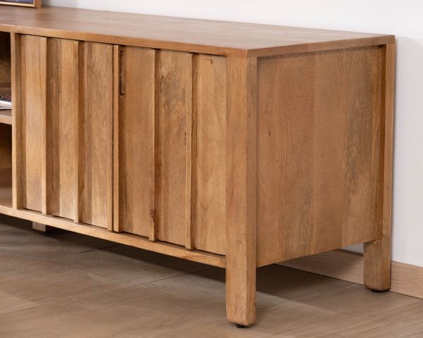 Meuble TV rétro-chic en manguier massif naturel 180 cm « Sicaly »