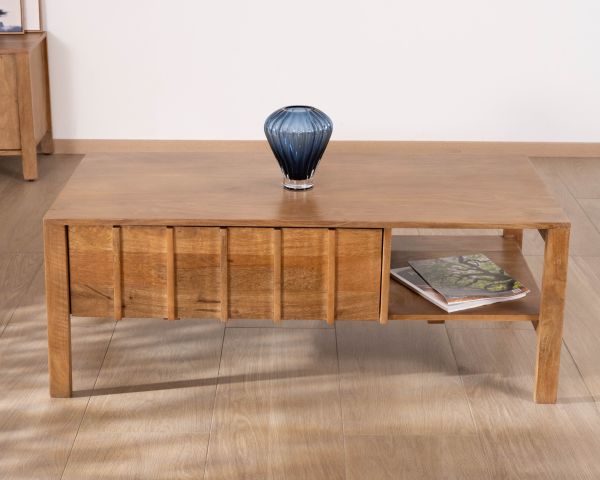 Table basse rectangulaire esprit zen en manguier naturel "Sicaly"