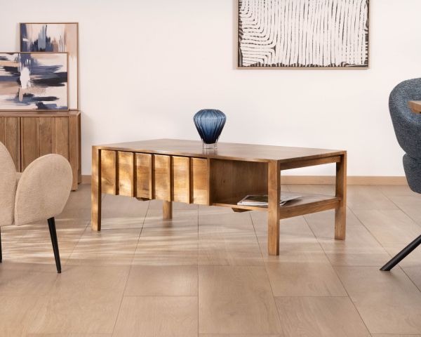 Table basse rectangulaire esprit zen en manguier naturel "Sicaly"