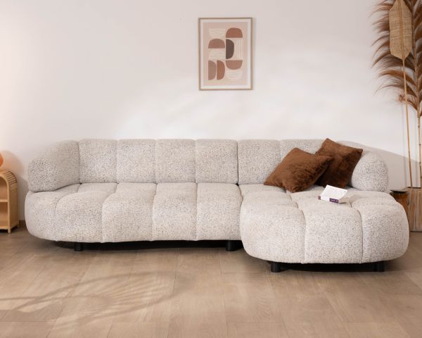 Canapé avec assise électrique et méridienne à droite "Syltan" tissu blanc cassé tramé