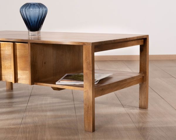 Table basse rectangulaire esprit zen en manguier naturel "Sicaly"