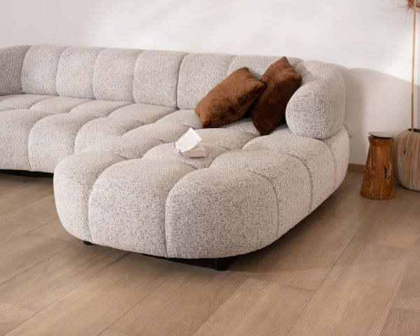 Canapé avec assise électrique et méridienne à droite "Syltan" tissu blanc cassé tramé