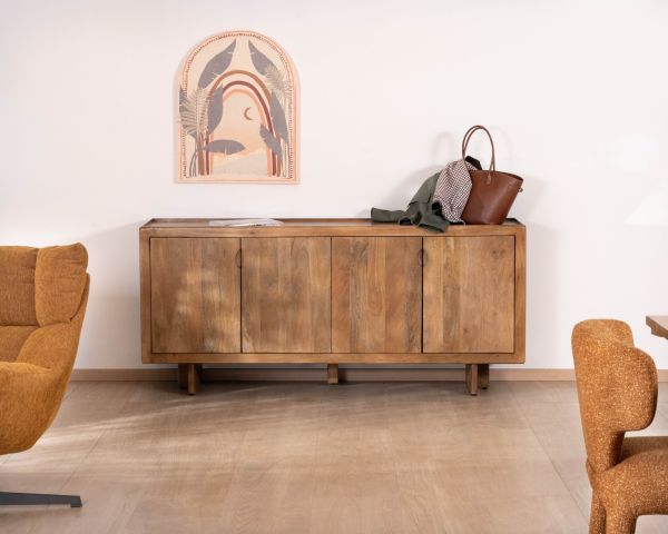 Enfilade vintage 4 portes en manguier naturel "Odely" 180 cm style rétro chic