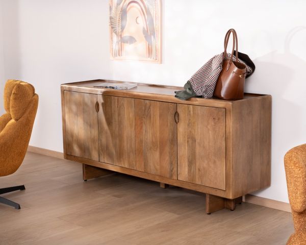 Enfilade vintage 4 portes en manguier naturel "Odely" 180 cm style rétro chic