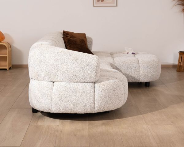 Canapé avec assise électrique et méridienne à droite "Syltan" tissu blanc cassé tramé