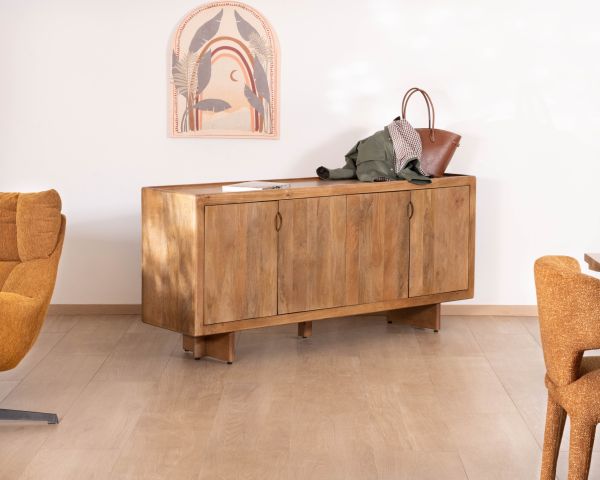 Enfilade vintage 4 portes en manguier naturel "Odely" 180 cm style rétro chic