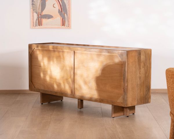 Enfilade vintage 4 portes en manguier naturel "Odely" 180 cm style rétro chic