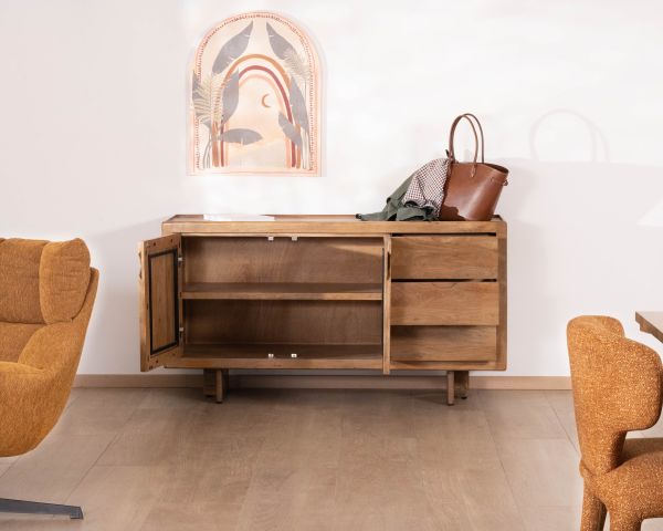 Buffet rétro en manguier massif avec tiroirs finition naturelle "Odely" 150 cm