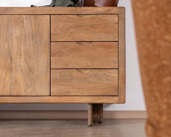Buffet rétro en manguier massif avec tiroirs finition naturelle "Odely" 150 cm