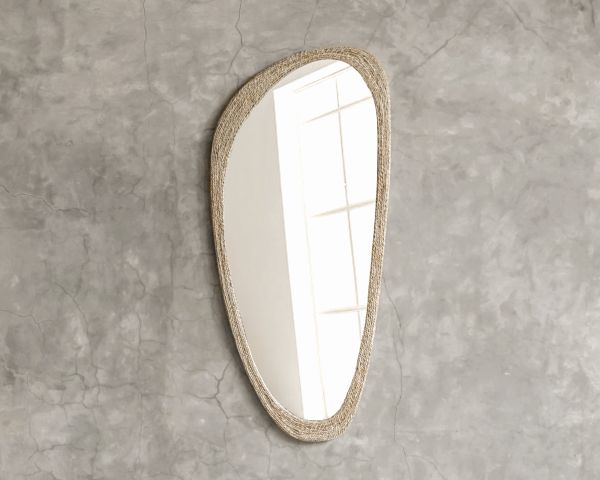 Miroir forme organique avec cadre en cordelette "Solira" hauteur 130 cm