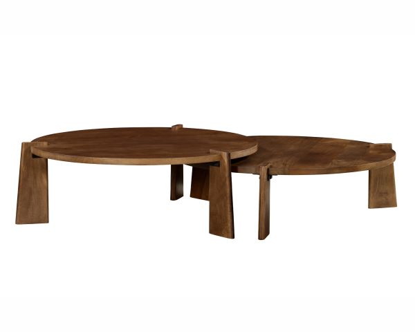 Duo de tables basses rondes en manguier teinte foncée "Loopie"