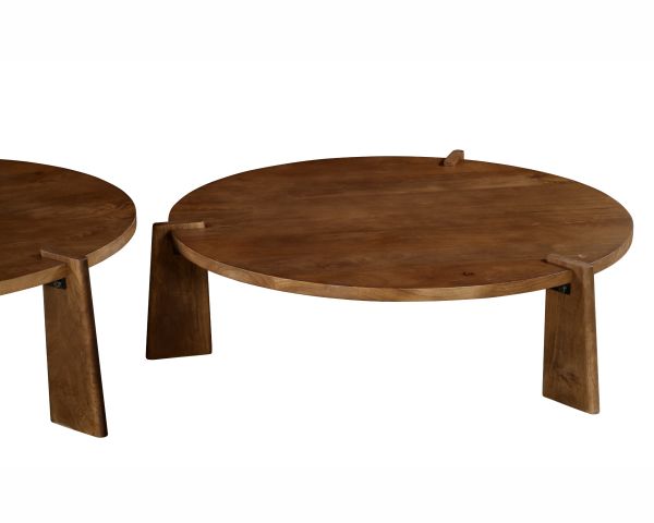 Duo de tables basses rondes en manguier teinte foncée "Loopie"
