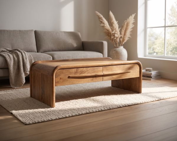 Table basse esprit néo-vintage en manguier teinte noyer "Spelano"