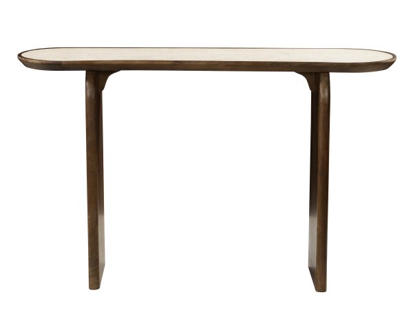 Console en bois foncé design organique "Netty" avec plateau effet travertin